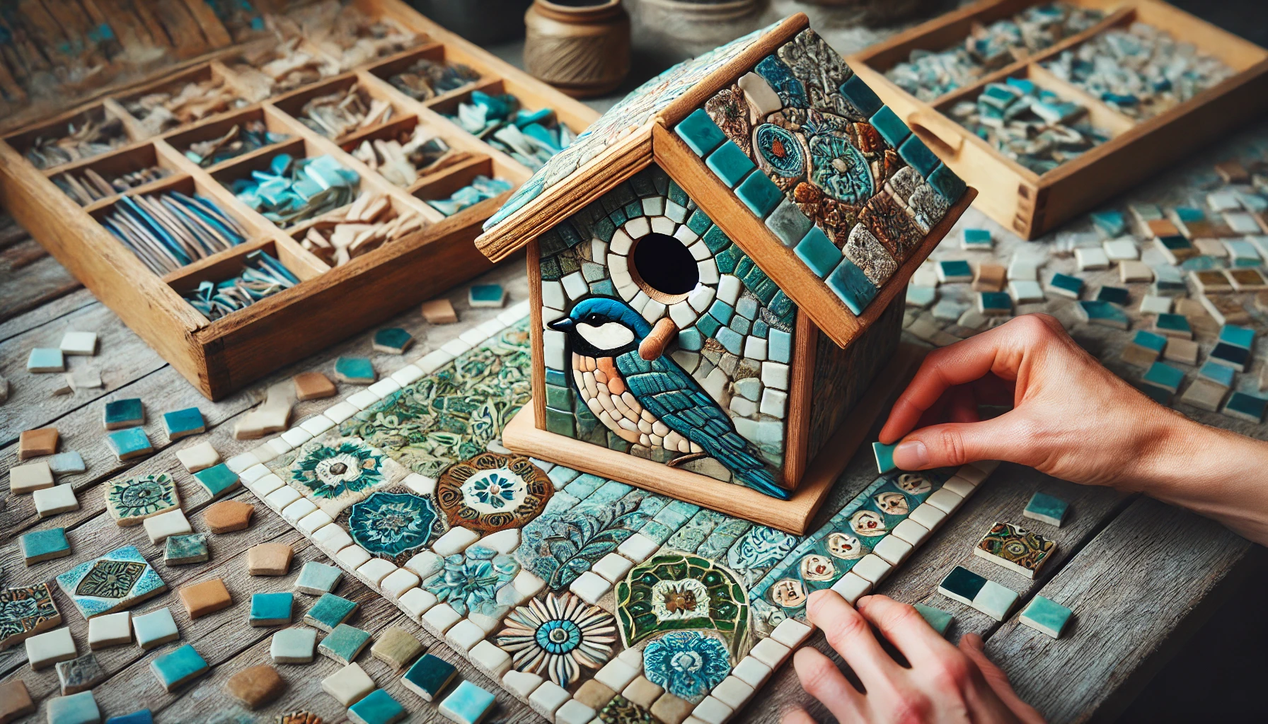 Art And Nature Combine With Mosaic Elegant Bird House Ideas - 01