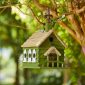 Hand-Painted Outdoor White Distressed Bird House - Green 2