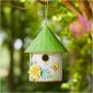 Hand-Painted Outdoor White Distressed Bird House - Metal